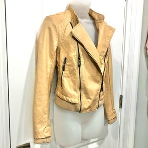 Faux Leather Moto Jacket - Size: S - Beige/Cream - Wetseal